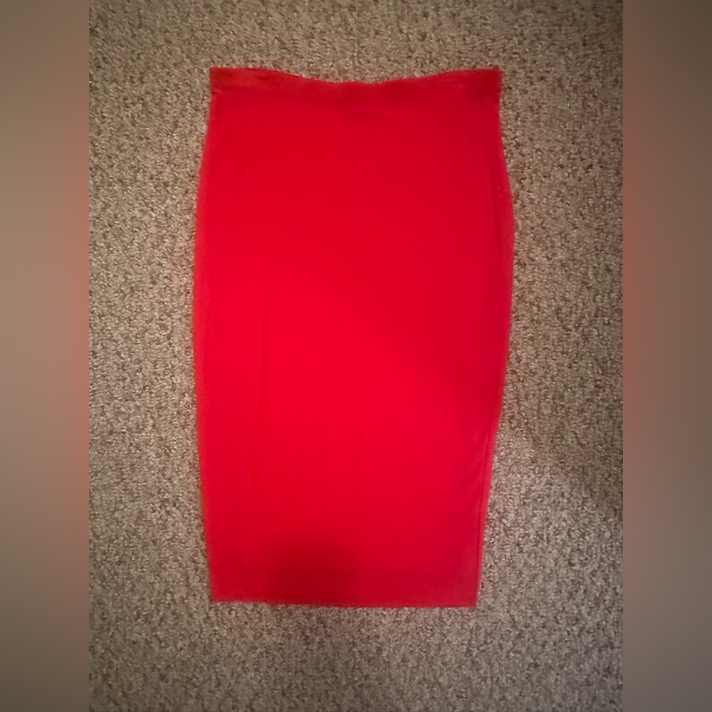 Bright Red-Orange Form-Fitting, Stretchy Pencil Skirt